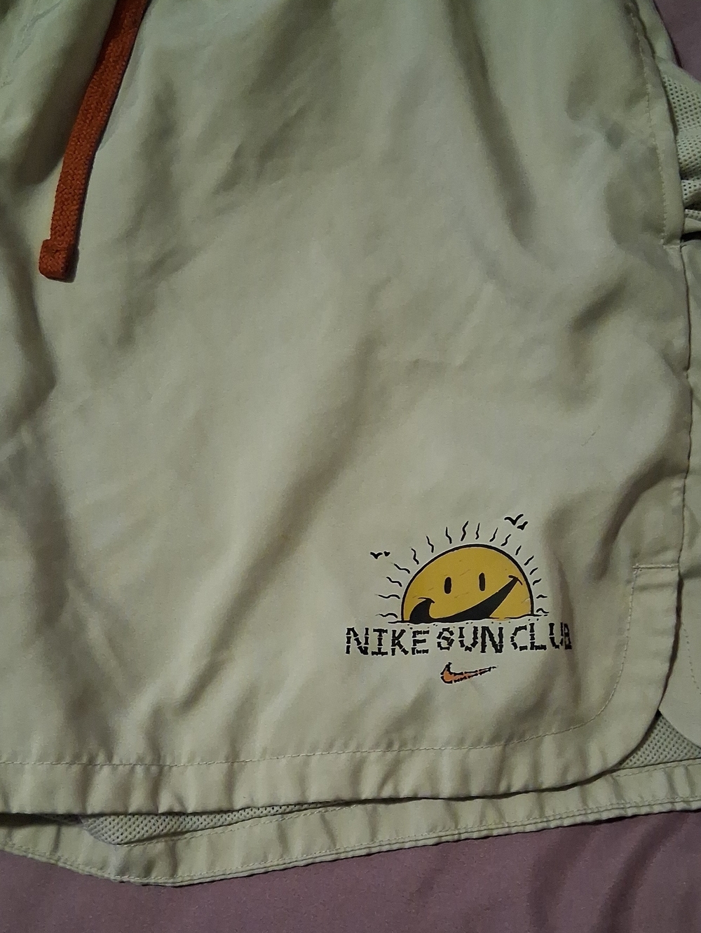 Men's Cream Athletic Shorts with Orange Drawstring Nike - Picture 2 of 7